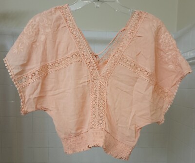Women's Juniors Crochet Woven Peach Crop Top XS By Self-Esteem Cute For Summer!