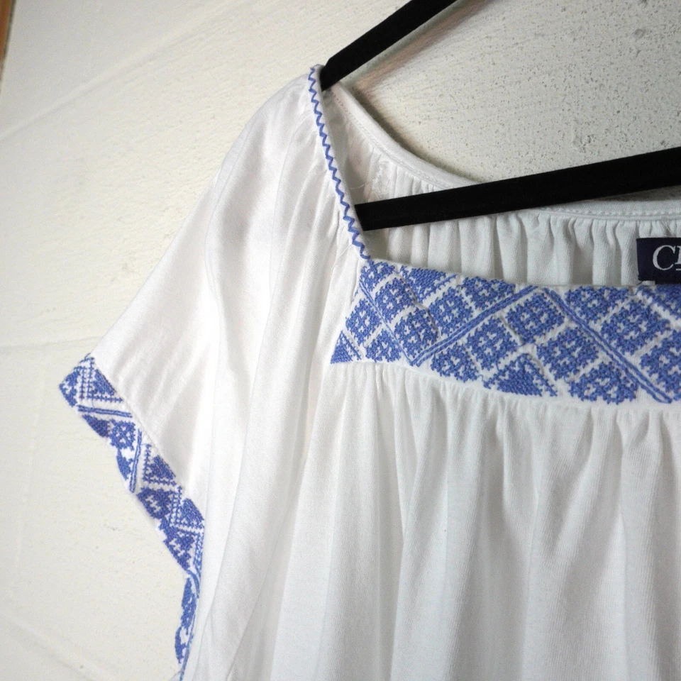 Chaps Womens White Peasant Top Embroidered Neckline Size 2X Country Milkmaid - Image 4 of 4