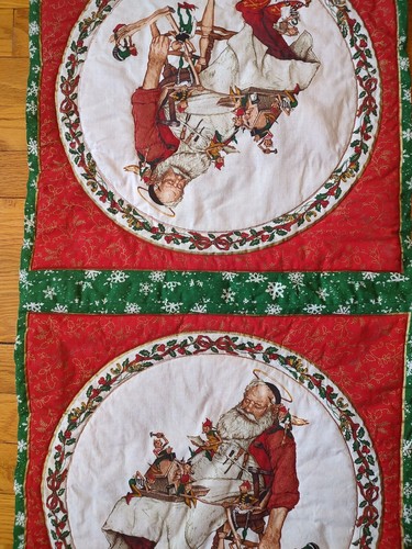 Christmas Norman Rockwell Santa Quilted Handmade Table Runner 66" X 16.5" - Picture 11 of 21