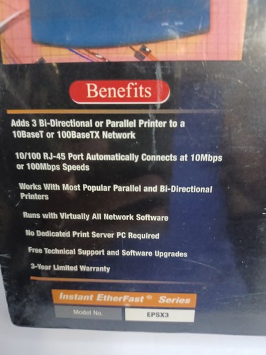 Linksys Etherfast 10/100 3-Port Print Server EPSX3 NEW SEALED - Picture 5 of 8