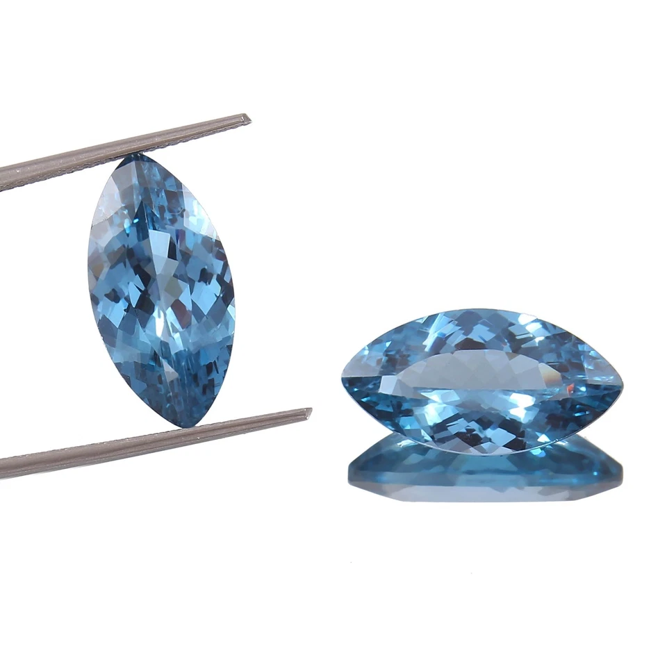 Par de piedras preciosas sueltas de corte marquesa aguamarina azul cielo natural 20x10 mm Foto 2 de 4