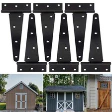 6Pack 8Inch Black T-Strap Shed Hinge Heavy Duty Barn Gate Hinges Shed Doors