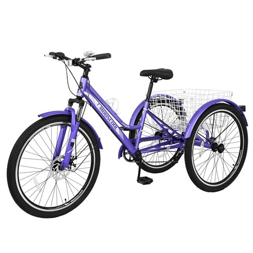 24/26/27.5inch Adult Mountain Tricycle 7Speed 3Wheel Cruiser Trike Bike w/Basket - Picture 31 of 32