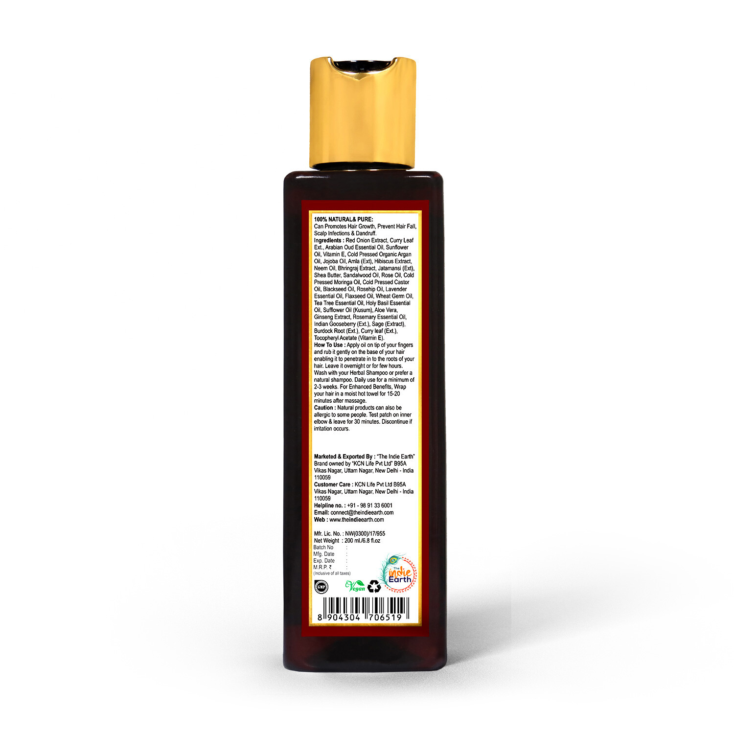 The Indie Earth Red Onion Hair Oil for Growth with Argan,Jojoba,Rosemary  200ml 8904304706519 | eBay