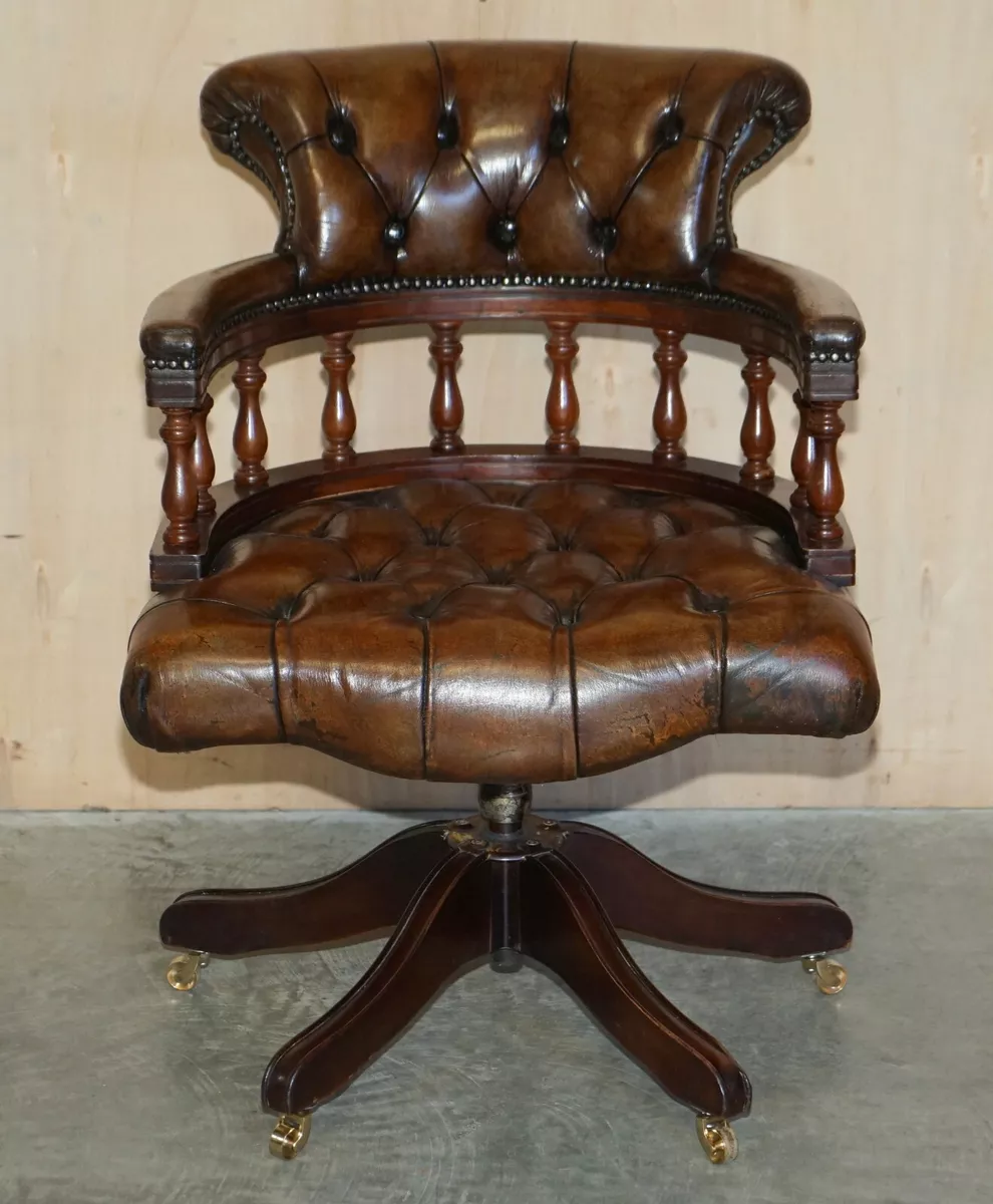 Antique leather 2024 captains chair