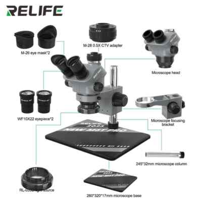 relife RL-M5T Pro Trinocular Microscope,HDMI 4k video Stereo Zoom microscope 