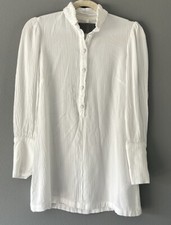 Reformation White Crinkle Blouse Tunic with Cloth Button Details Size 0