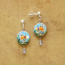 Happy Octopus Earrings-Post Style Peruvian Hand-Painted Jewelry-Sealife