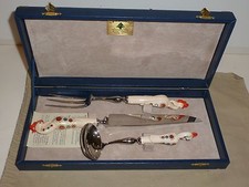 Vintage S.S. Haddad Stainless 3-Piece Serving Set, Rooster Handles, Case