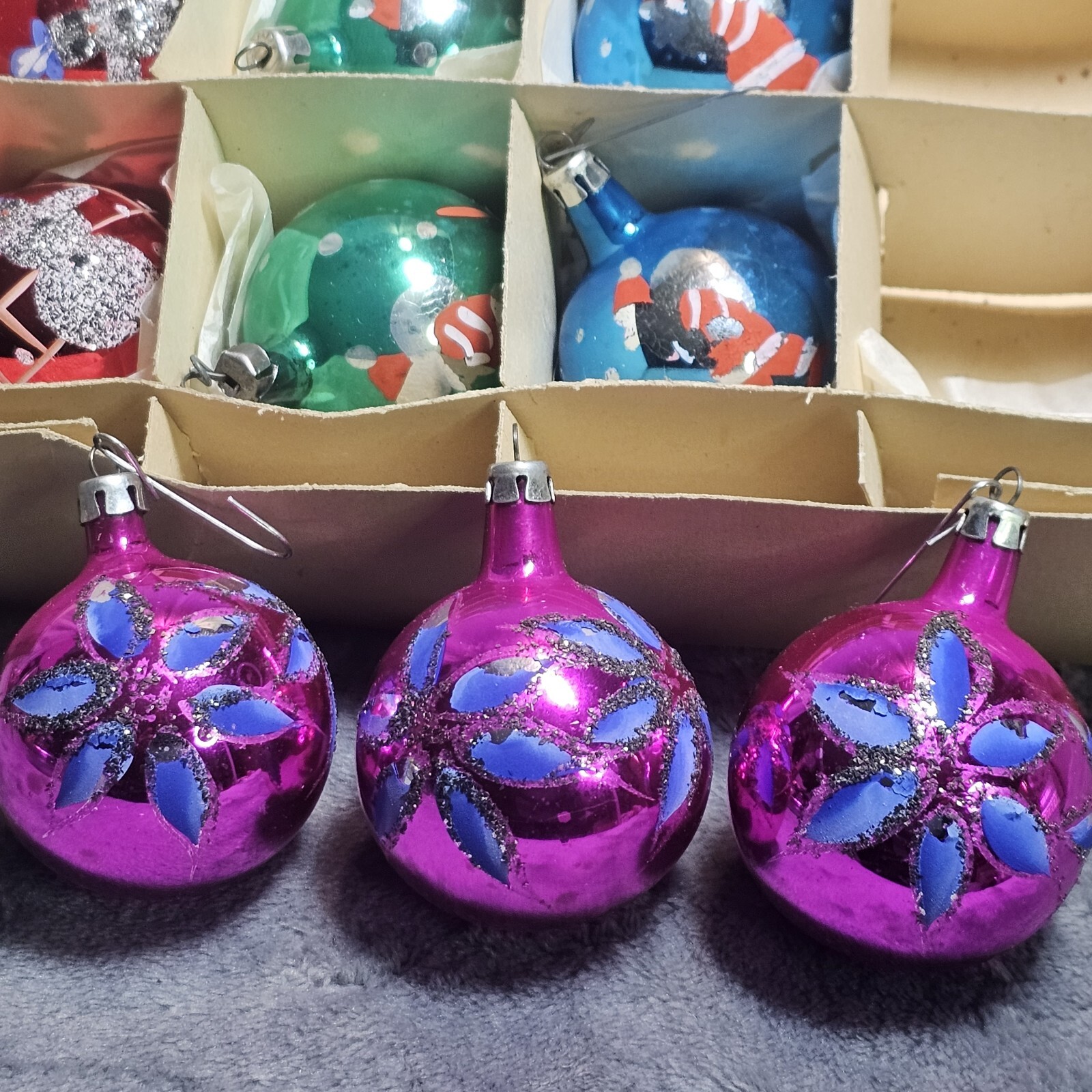 Vintage Fantasia Brand 12 Christmas Tree Ornaments Hand Painted made in