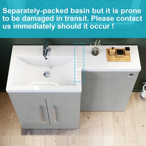 Bathroom Sink Square Toilet Vanity Unit Cabinet Grey Left Hand Basin Storage - Picture 4 of 7