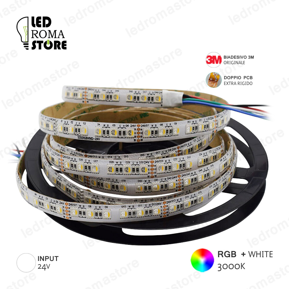 Striscia LED 5050 RGBW 24V 5 Metri IP65 Professionale Adesivo 3M
