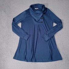 Timeson Womens Large Dress Blue Long Sleeve Stretch Shift Stretch