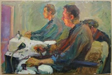 Ukrainian Soviet USSR Oil Painting impressionism realism steelmaking shop worker