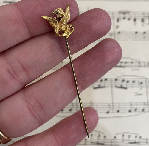 Rare Antique French Art Nouveau 18k Gold Hat Pin Dragon Chimera c1920 - 第 2/4 張圖片