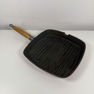 Vintage unbeschriftet Kirschrot Gusseisen Quadrat Grillplatte Pfanne 11"