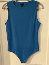 Express Body Contour Aegean Blue Sleeveless Bodysuit, Compression Stretch Medium