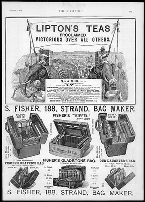 1893 - Antiker Druck - WERBUNG Liptons Tees S. Fisher London Taschenmacher (119)