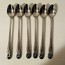 Yamazaki ADENA Iced Tea Spoons Stainless Flatware Japan Set Of 6 Flower