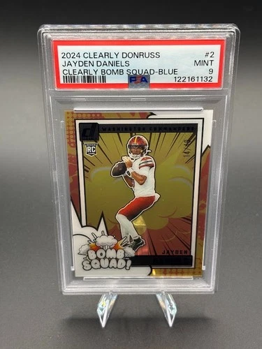 2024 Panini Clearly Donruss -Clearly Bomb Squad Jayden Daniels #2 Blue /49 PSA 9