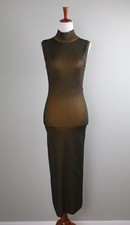 ZARA NWT Stretch Two Tone Orange Black Ribbed Mock Neck Midi Dress Size Medium