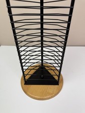 Vintage Atlantic Wire CD Tower Rack Wood Base Black Metal 48 Disc Storage 90s