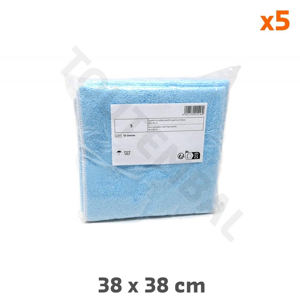 Lavette microfibre bleue 320g m² lot de 5 de 38x38 cm