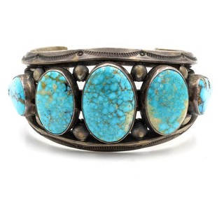 Navajo Signed "Aaron Toadlena" Sterling Turquoise 7.5in Cuff Bracelet #S5498 2