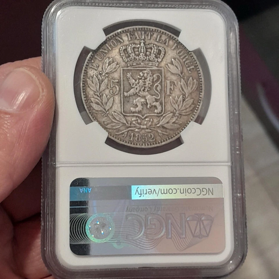 Moneda de 5 francos Bélgica 1852 NGC XF45 Foto 3 de 4