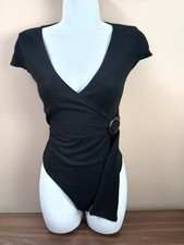 Forever 21 Women's Body Suit Size Medium Wrap Buckle Black V-neck
