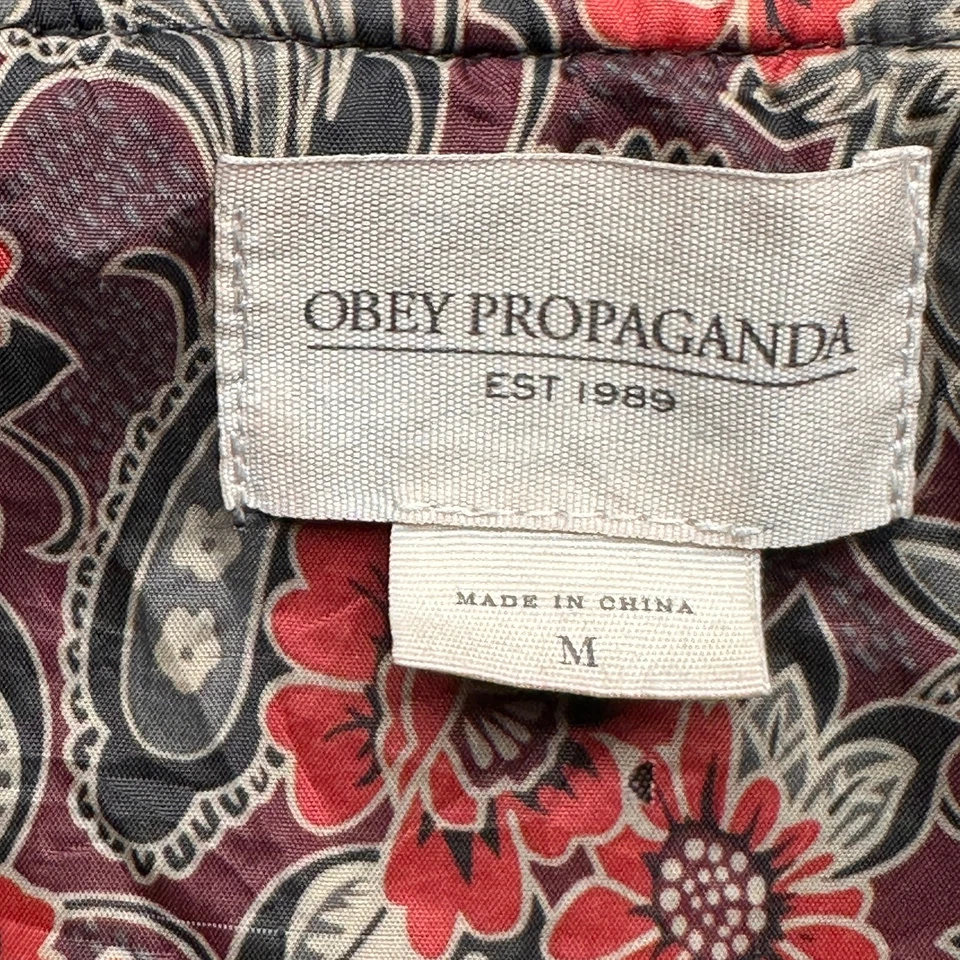 Obey Propaganda Suede Bomber Lightweight Jacket Mens Medium Paisley Lined Black - Image 2 of 4