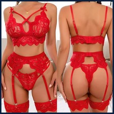 Women's Lace Lingerie Set Bralette G-String and Garter Belt