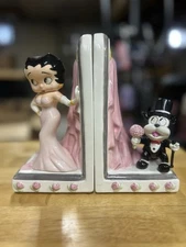 Vintage 1997 Betty Boop Bookends Bed Of Roses Bimbo The Cat Vandor Ceramic Set