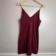 Forever 21 Faux Suede Burgundy Mini Dress Spaghetti Straps Size Small EUC