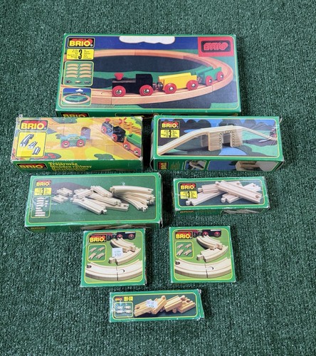 Lot Of 8 Sets Vintage BRIO Wooden Train Set Tracks 100% Complete Box Made Sweden