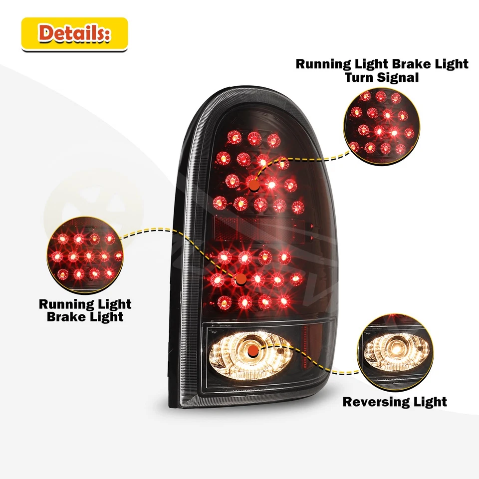 For 1996-00 Dodge Caravan 1998-03 Durango LED Tail Lights Black Smoke Rear Lamps - Image 2 of 4