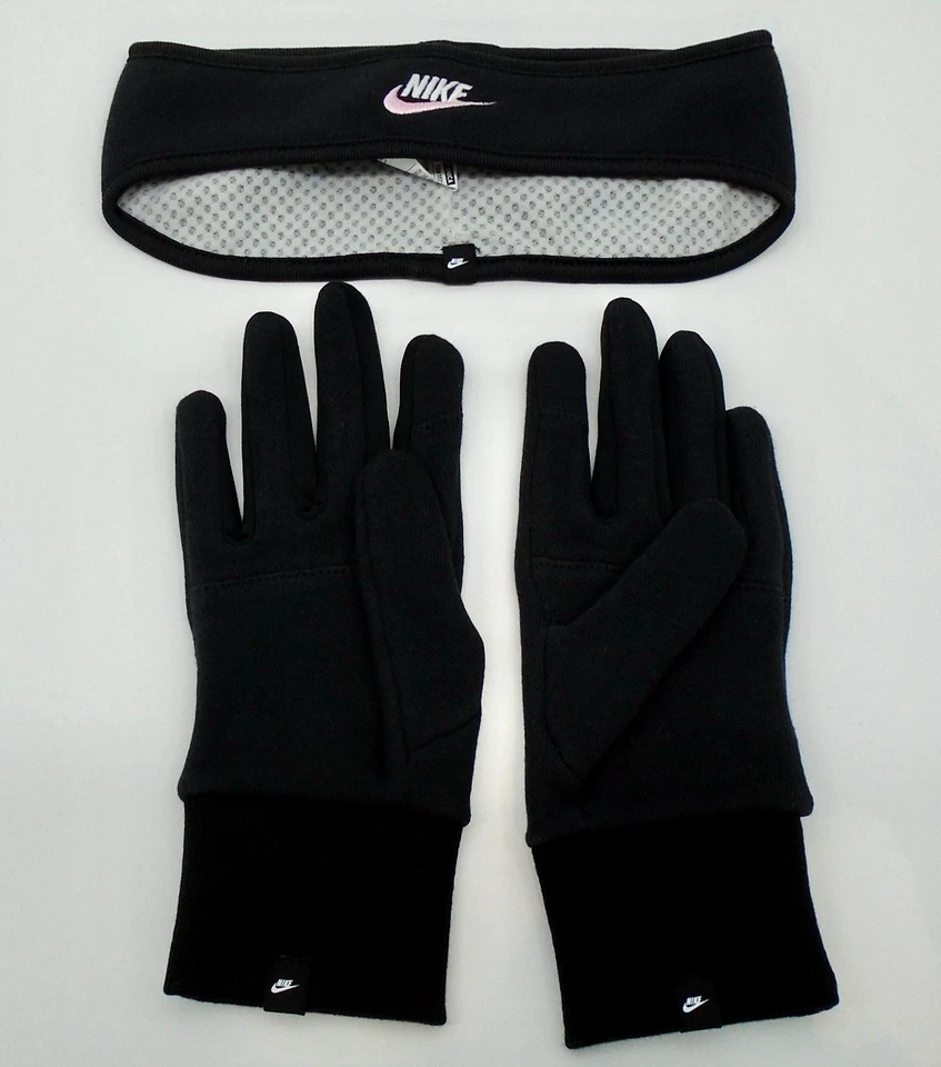 Conjunto de tiras e luvas de lã Nike Club juvenil médio preto/branco/rosa - Imagem 3 de 4