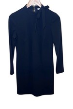 Calvin Klein Women's Dres 8 Black Mock Bow Neck Shift Long Sleeve Knee Length