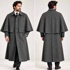 Men's Victorian Inverness Cape Coat Vintage Gothic Steampunk Trench Cloak Coat