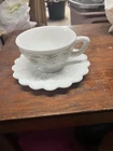 Westmoreland Milk Glass Paneled Grape Design Cup & Saucer Vintage Tea Coffee