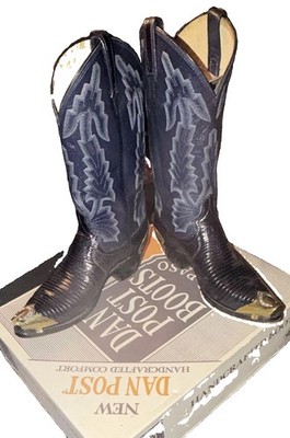 Dan Post Men's Western Boots Blue Leather Embroidered Pointed Toe 9 D Gold