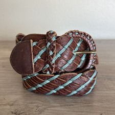 Hollister Leather Belt Rope Braided Women’s M/L Brown Teal Blue Y2K 00s Boho