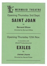 Mermaid Theatre London 1970 Handbill -Saint Joan, Exiles