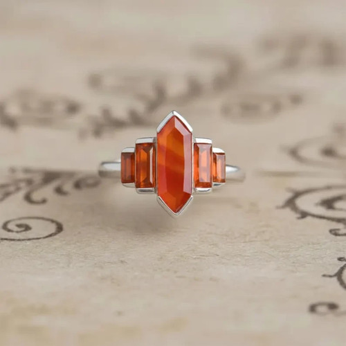 Carnelian Gemstone 925 Sterling Silver Ring | Vintage Art Deco Jewelry Gift