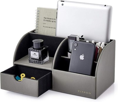 Schreibtisch-Organizer Leder mit 5 Fächern und Schublade Multifunktional Büro