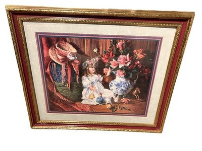 Home Interiors Framed ''Grandma's Attic'' Victorian Floral Doll by Di Giacomo