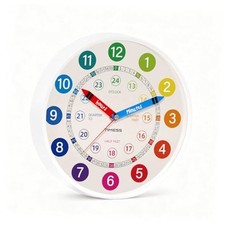 Silent 10" Wall Clock, Battery-Operated Learning to Tell Time 10 Inch White