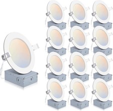 Ultra-Thin LED Recessed Ceiling Light with Junction Box 12 Pack 4 Inch 5CCT 9W