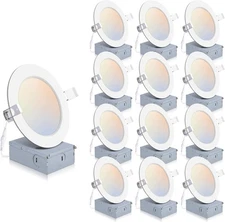 Ultra-Thin LED Recessed Ceiling Light with Junction Box 12 Pack 4 Inch 5CCT 9W