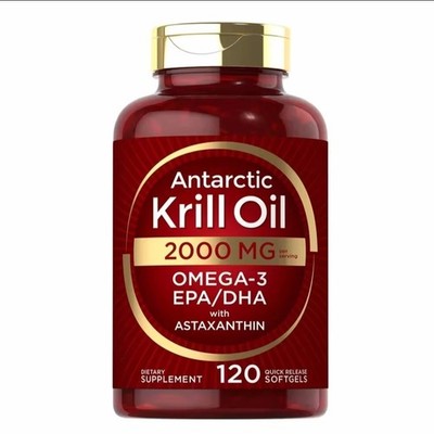 Antarctic Krill Oil 2000 mg 120 Softgels | Omega-3 EPA, DHA, with Astaxanthin